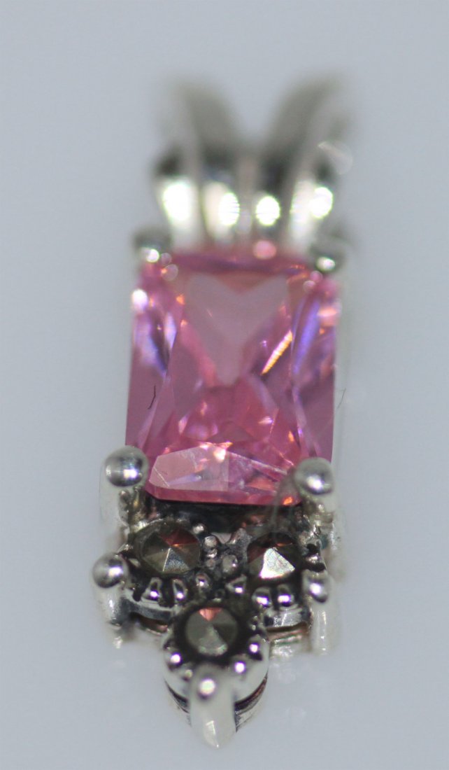 RECTANGLE MARCASITE PINK CZ PENDANT .925 STERLING SILV: RECTANGLE MARCASITE PINK CZ PENDANT .925 STERLING SILV **|**|** RECTANGLE MARCASITE PINK CZ PENDANT .925 STERLING SILVER