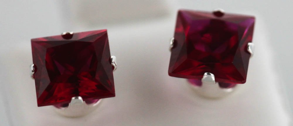 RUBY CZ PRINCESS CUT EARRINGS .925 STERLING SILVER: RUBY CZ PRINCESS CUT EARRINGS .925 STERLING SILVER **|**|** RUBY CZ PRINCESS CUT EARRINGS .925 STERLING SILVER