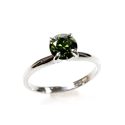 Natural 1.00 ctw Green Diamond Solitaire Ring: Natural 1.00 ctw Green Diamond Solitaire Ring **|**|** Jeweler Stone/s: Green Diamond ; Total CTW: 1 ; Metal: 14kt White Gold ; Diamond Count 1: 1 Round Cut ; Diamond CTW 1: 1 Clarity: SI-I ; Color: G