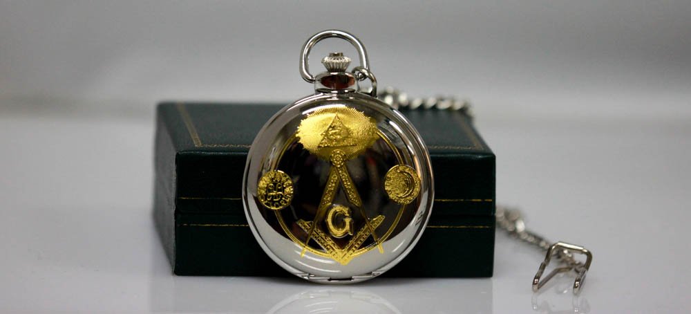 Collectors Edition Silver & Gold Tone Masonic All Seein: Collectors Edition Silver & Gold Tone Masonic All Seein **|**|** Collectors Masonic All Seeing Eye Square and Compasses. (Found with the letter G) Freemason Pocket Watch, With Silver tone Chian Includ