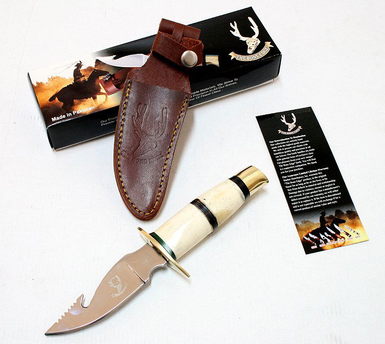 COLLECTORS EDITION 13.5" WOOD HANDLE BONE EDGED HUNTING: COLLECTORS EDITION 13.5" WOOD HANDLE BONE EDGED HUNTING **|**|** COLLECTORS EDITION 13.5" WOOD HANDLE BONE EDGED HUNTING KNIFE W/SHEATH