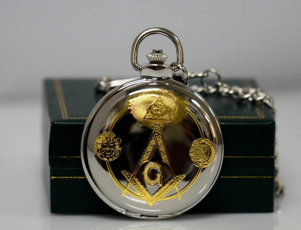 Collectors Edition Masonic Pyramid blue dial Silver & G: Collectors Edition Masonic Pyramid blue dial Silver & G **|**|** Collectors Edition Masonic Pyramid blue dial Silver & Gold Tone quartz movement Pocket Watch w/chain & Gift Box Included
