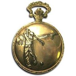 Collectors Edition Antique Style Golf Pocket Watch: Collectors Edition Antique Style Golf Pocket Watch **|**|** Rich, antique brass tones highlight a raised design on the front that shows a golfer at the peak of his backswing, with trees and other cour