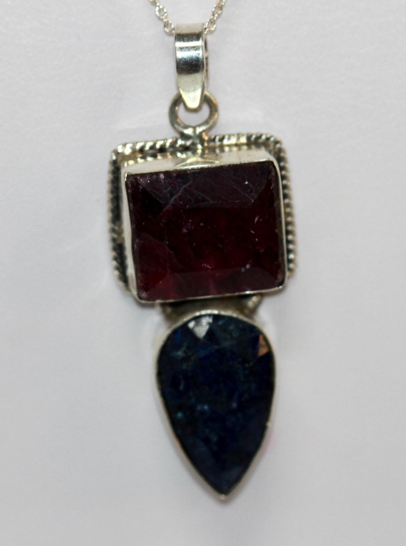 Natural 27.09 ctw Ruby/Sapphire Pendant .925 Sterling S: Natural 27.09 ctw Ruby/Sapphire Pendant .925 Sterling S **|**|** Natural 27.09 ctw Ruby/Sapphire Pendant .925 Sterling Silver