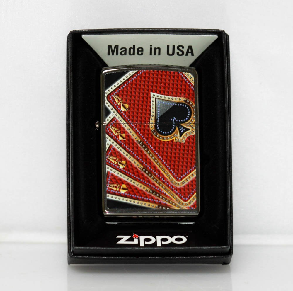 GENUINE ZIPPO LIGHTER-FOUR ACES: GENUINE ZIPPO LIGHTER-FOUR ACES **|**|** Black Ice finish