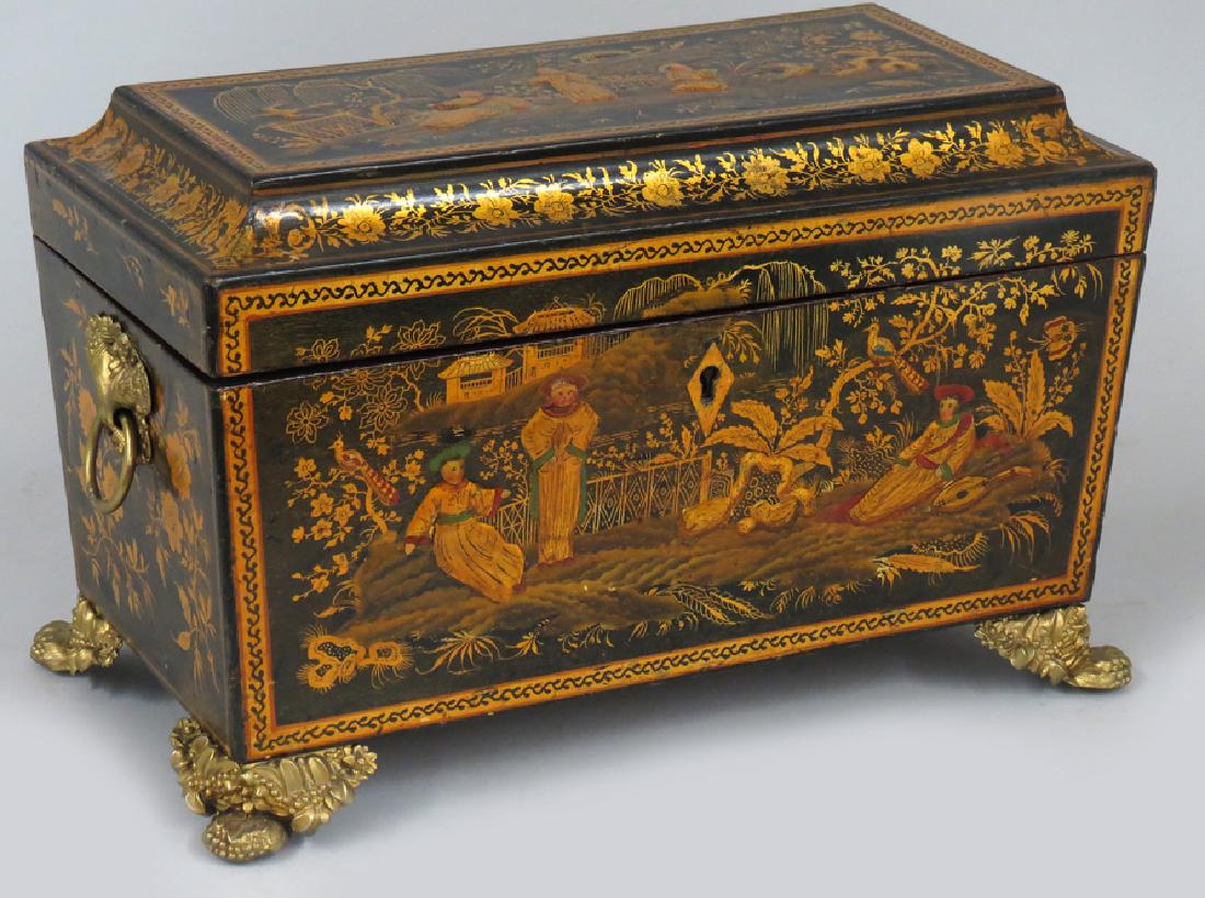 LARGE REGENCY CHINOISERIE TEA CADDY (1 of 4)