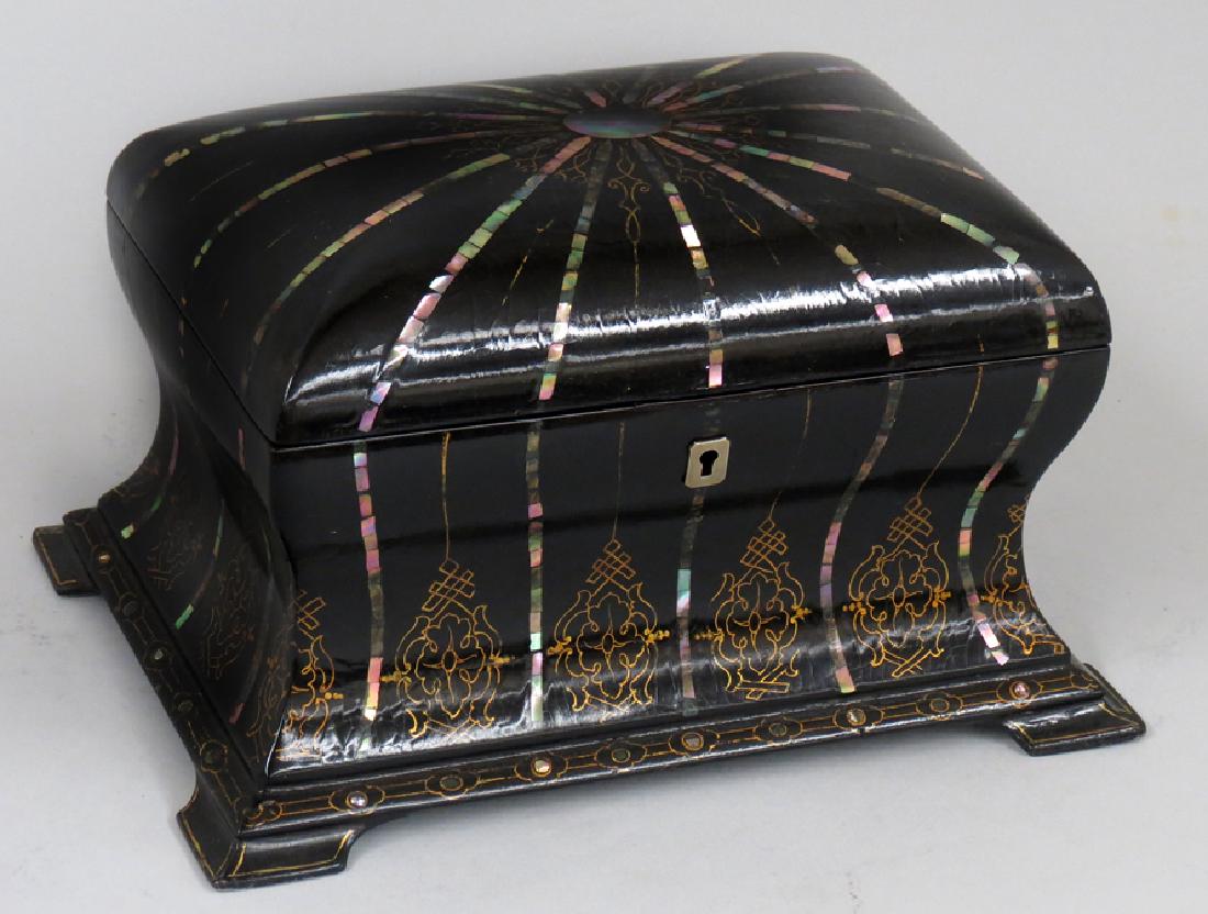 WILLIAM IV MOTHER-OF-PEARL INLAID LACQUER TEA CADDY (1 of 4)