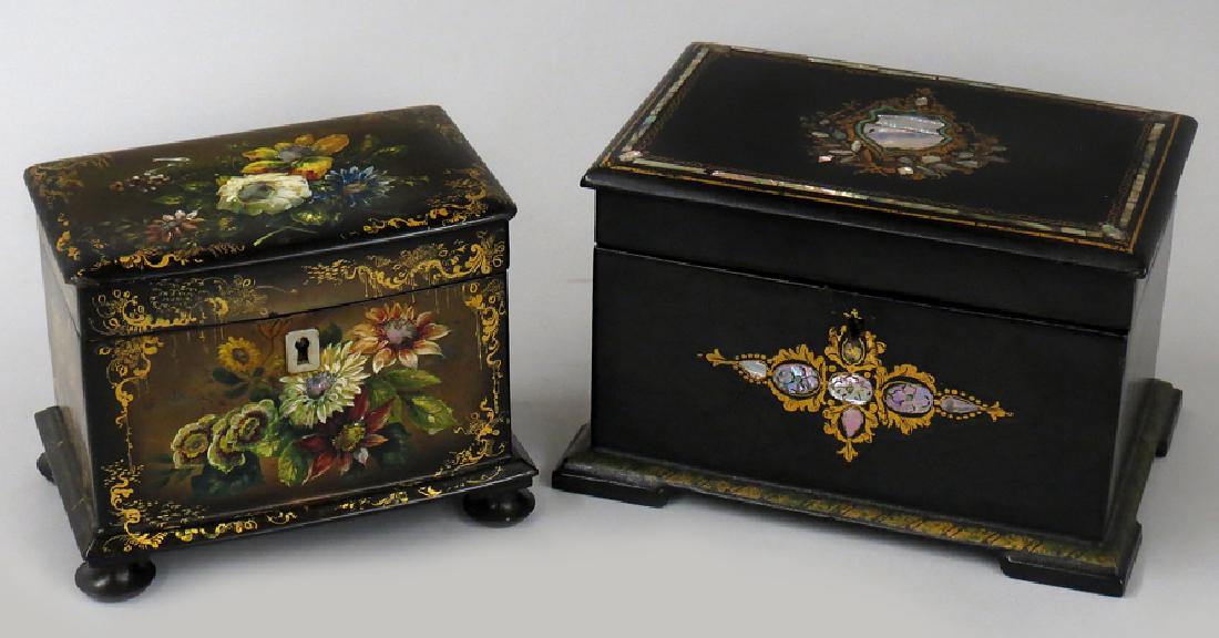 (2) VICTORIAN PAPIER MACHE TEA CADDIES (1 of 3)