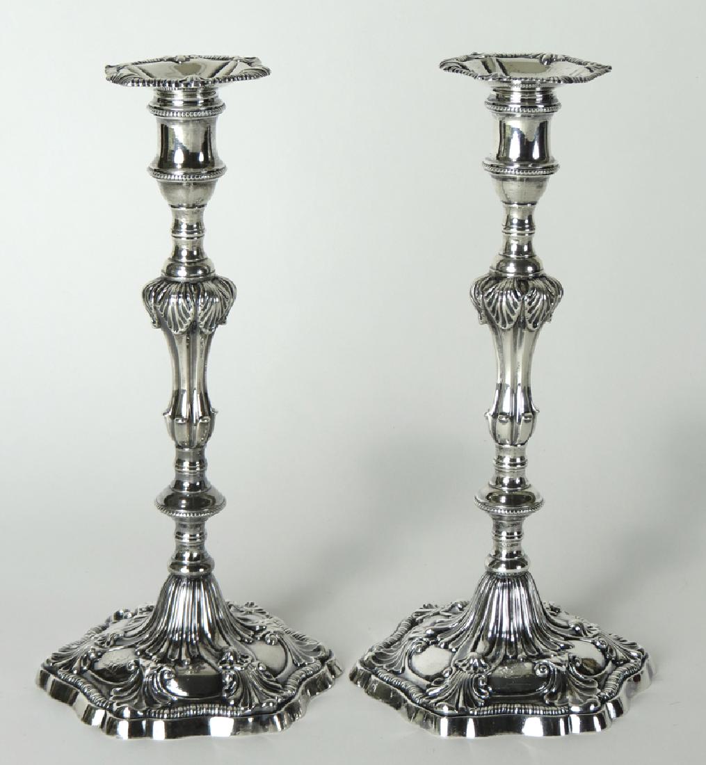 PAIR OF GEORGIAN SILVER TALL CANDLESTICKS (1 of 4)