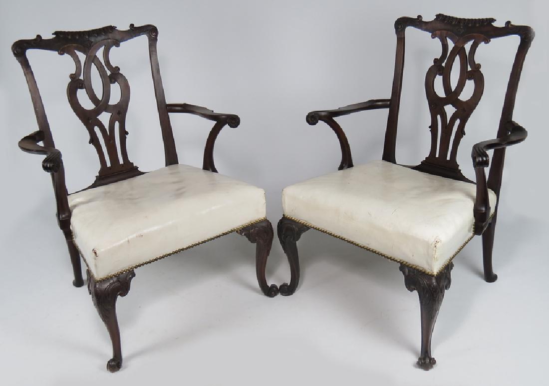 PAIR OF GEORGIAN CARVED MAHOGANY ARMCHAIRS (1 of 2)