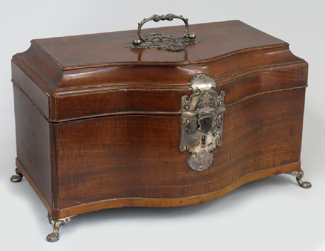 GEORGIAN MAHOGANY SERPENTINE TEA CADDY (1 of 3)