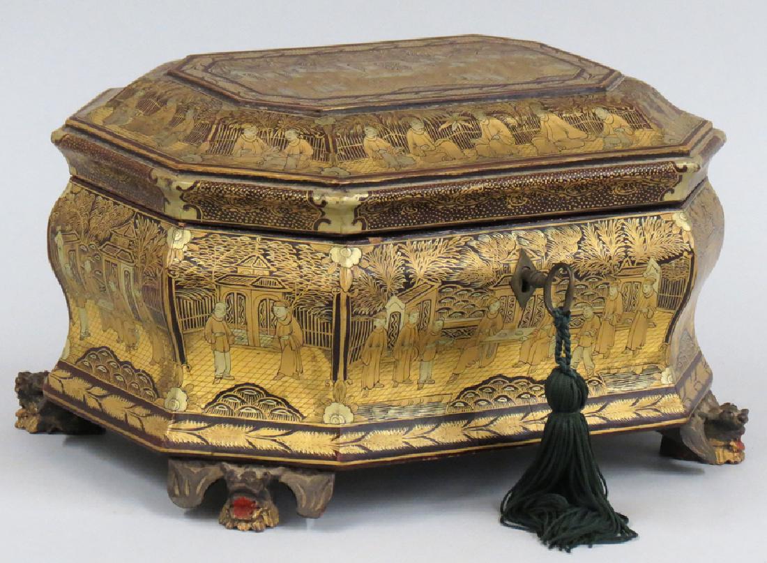 CHINESE EXPORT CHINOISERIE TEA CADDY (1 of 4)