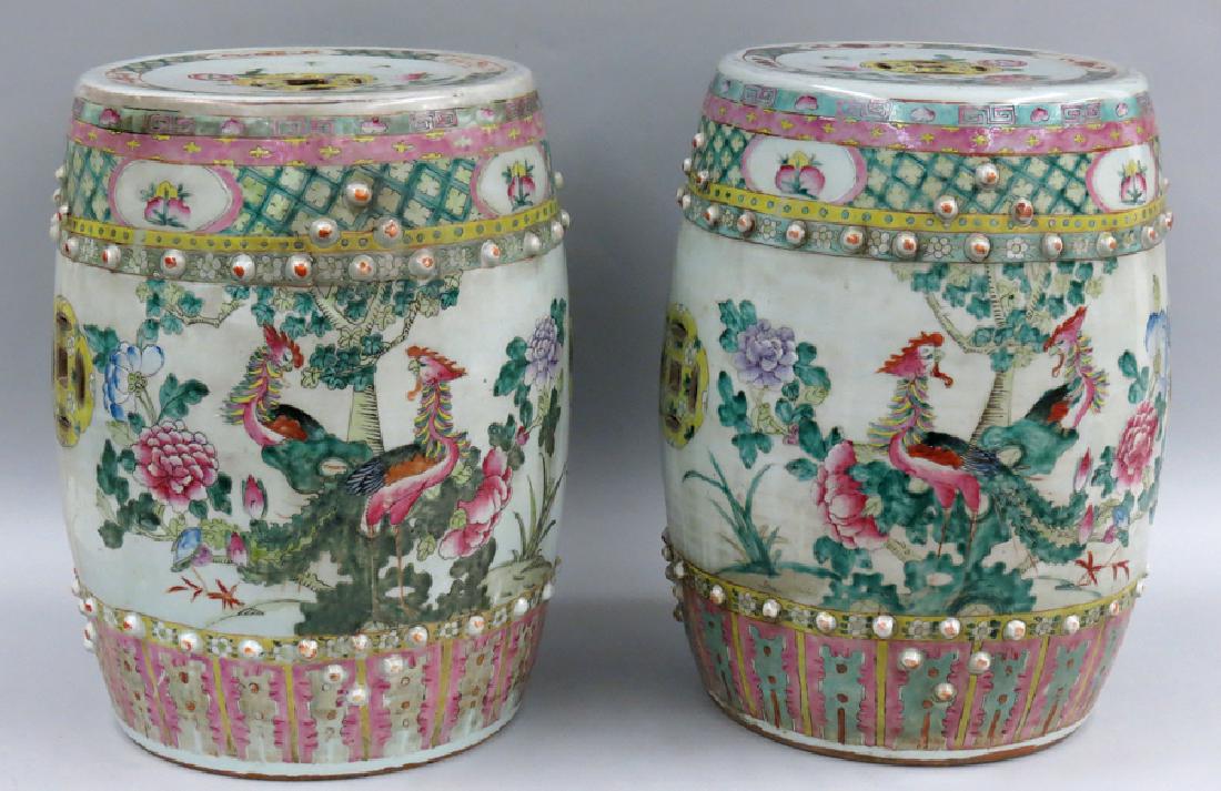PAIR OF CHINESE FAMILLE ROSE GARDEN BARRELS (1 of 4)