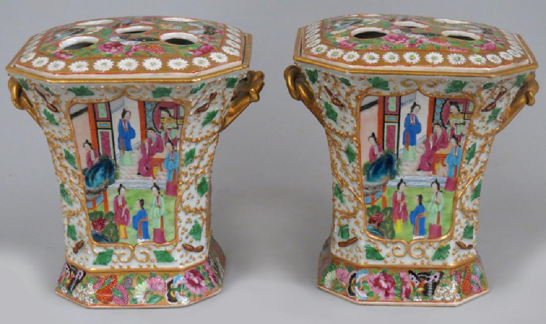 PAIR OF CHINESE EXPORT ROSE MANDARIN BOUGH POTS (1 of 7)
