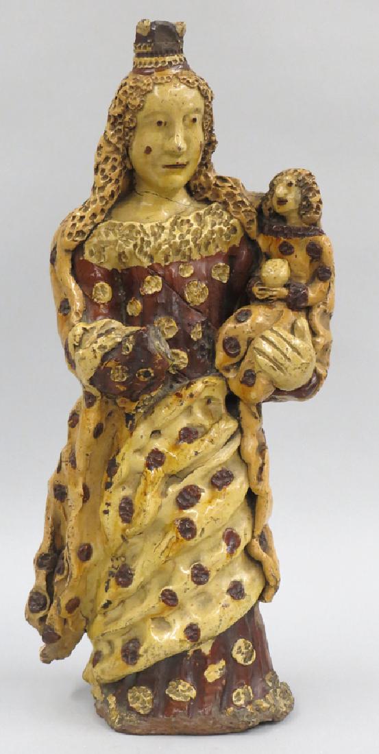 GLAZED TERRA COTTA MADONNA AND CHILD: 19th c. or earlier, Mexican, Spanish Colonial or Portuguese, 17"h