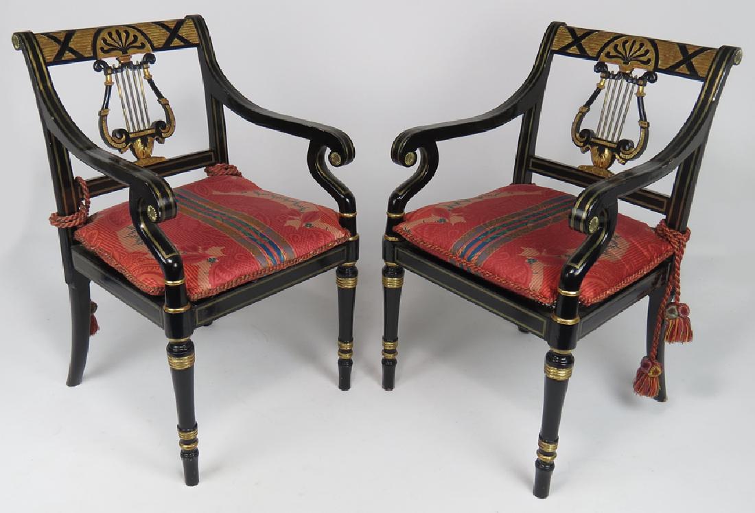 PAIR OF ENGLISH REGENCY BRASS-INLAID ARMCHAIRS (1 of 3)