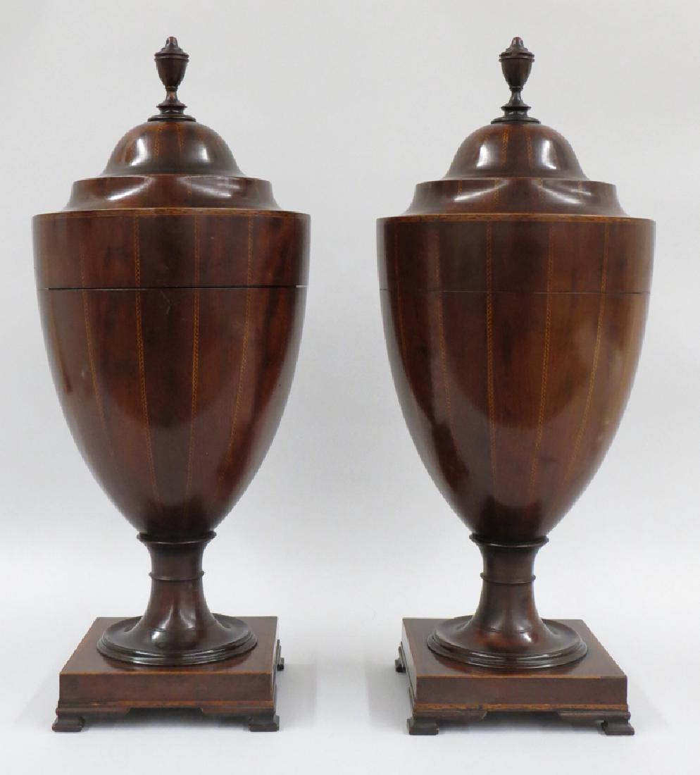 PAIR OF REGENCY-STYLE INLAID MAHOGANY KNIFE URNS (1 of 2)