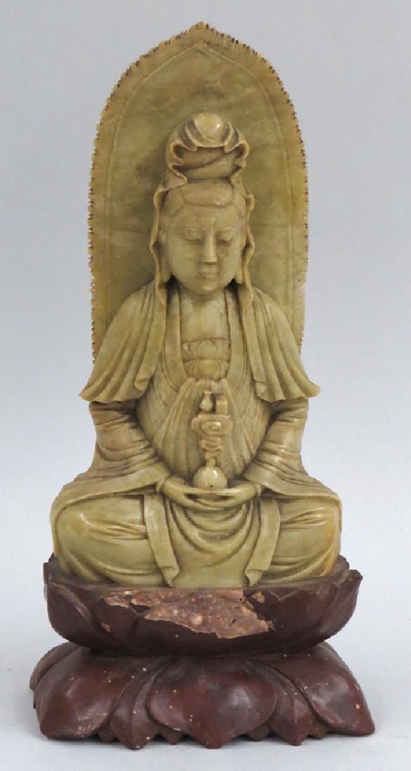 CHINESE CARVED SOAPSTONE FIGURE OF QUANYIN (1 of 2)