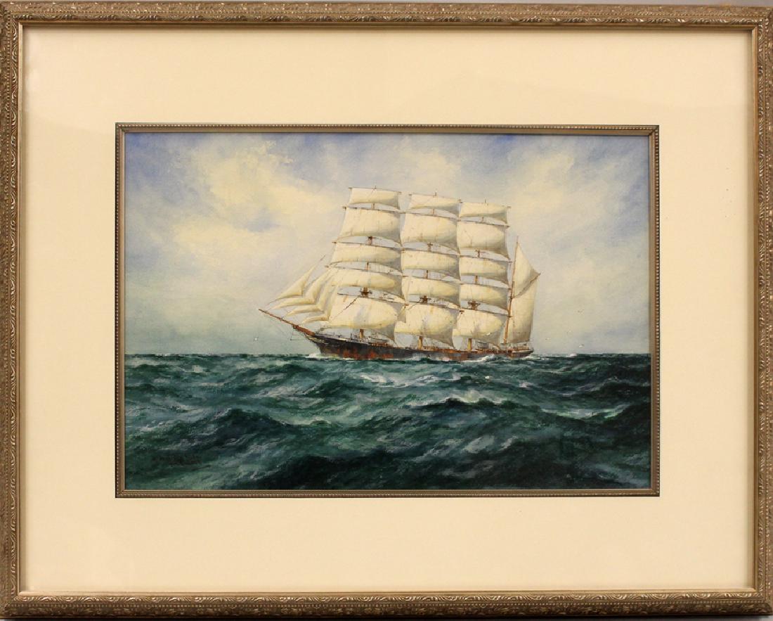 WILLIAM MINSHALL BIRCHALL (American, 1884-1941): A deep sea trader titled and sgn. l.l. A deep sea trader/ W. M. Birchall watercolor, 14 by 21 in. (sight), matted, frame