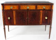 RHODE ISLAND FEDERAL MAHOGANY AND SATINWOOD SIDEBOARD