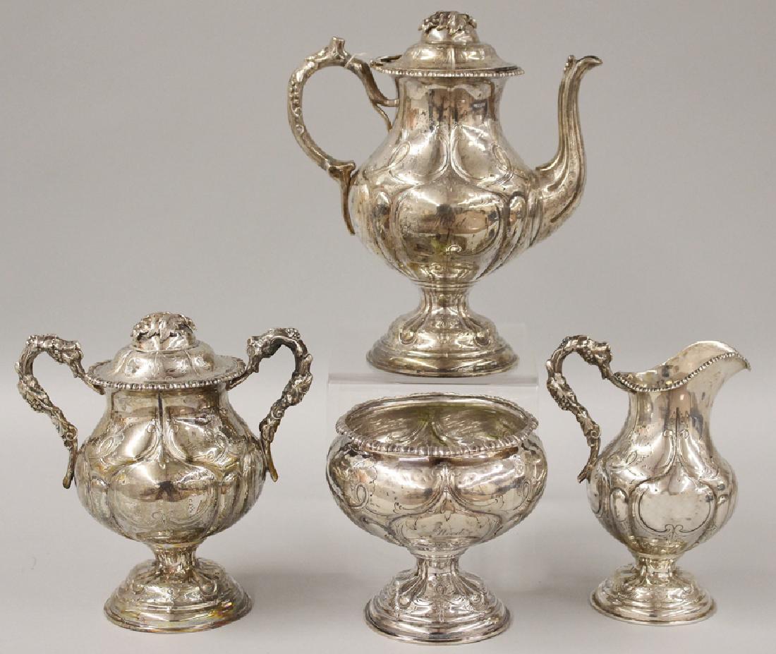 4-PIECE CLASSICAL COIN SILVER TEA SET (1 of 2)