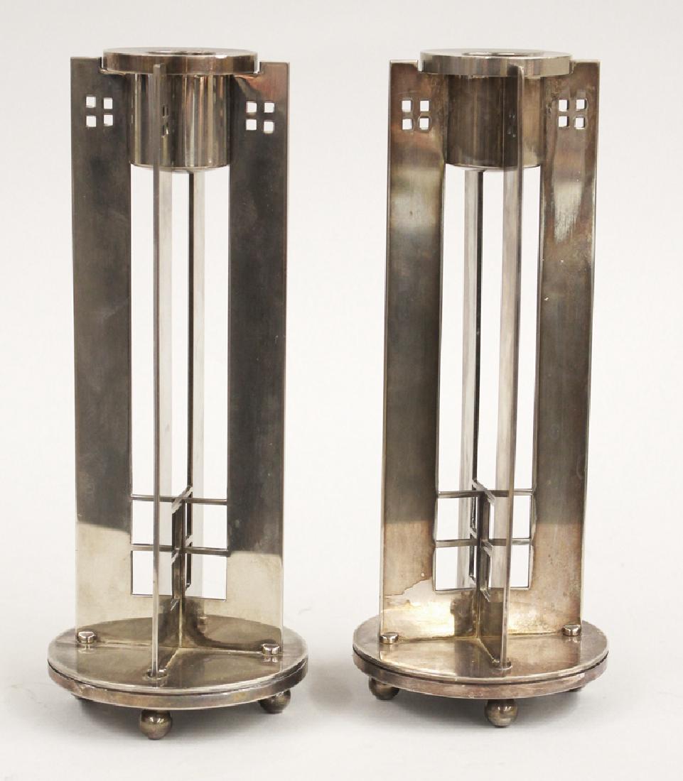 PAIR OF PLATED SILVER CANDLESTICKS, RICHARD MEIER (1 of 2)
