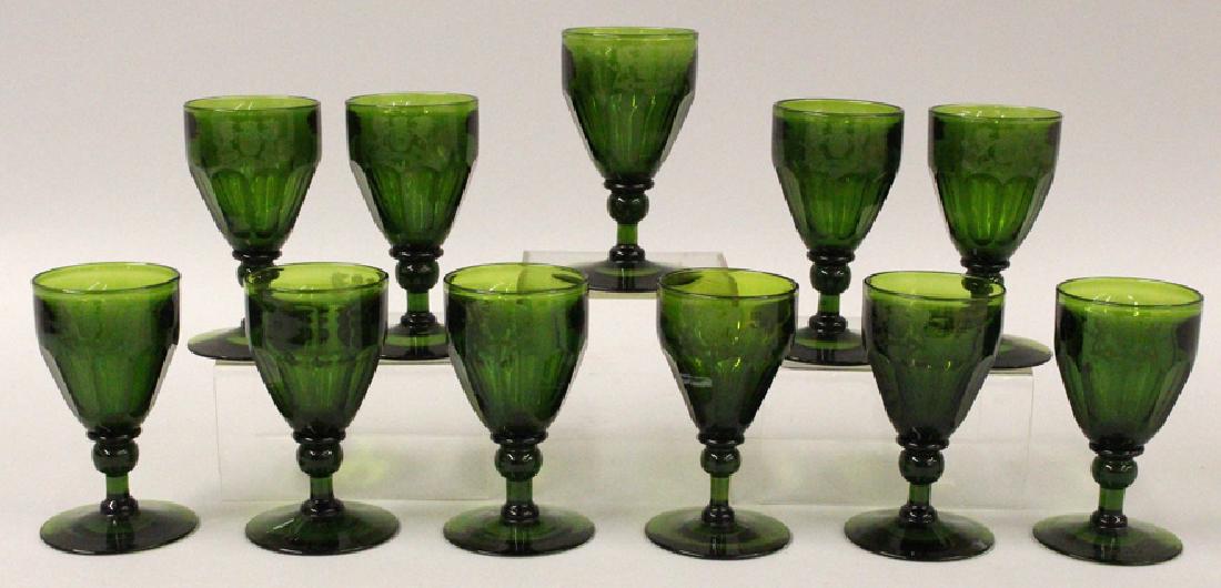 (on 11) SET OF GREEN GLASS FOOTED WINES (1 of 2)