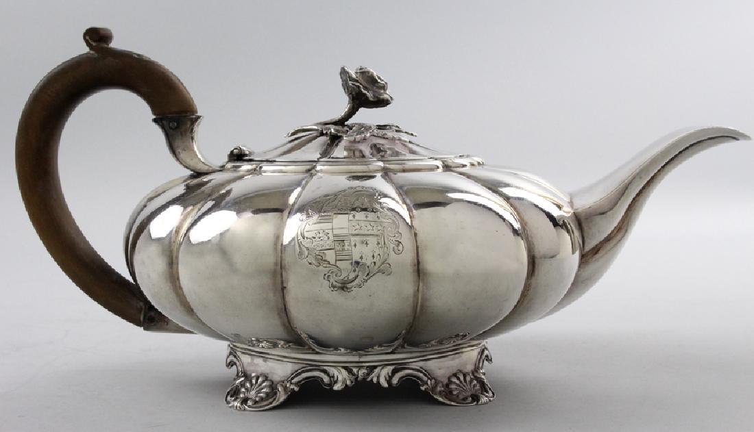 GEORGIAN SILVER MELON-FORM TEAPOT (1 of 4)