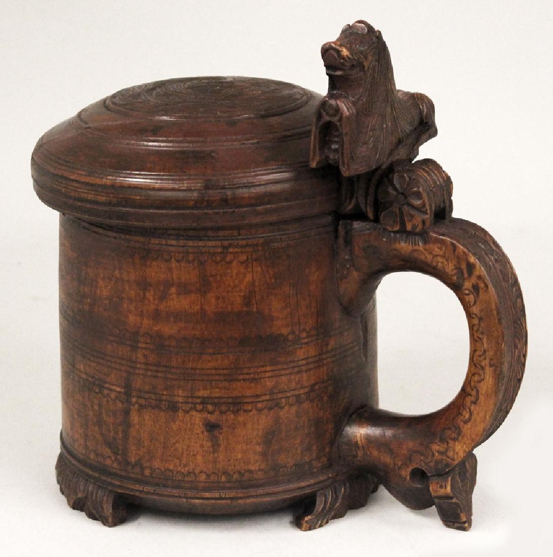 18TH C. NORWEGIAN CARVED BURL LIDDED TANKARD (1 of 5)
