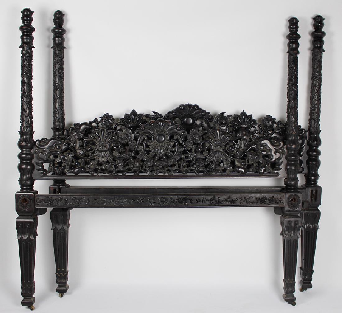 19TH C. ANGLO INDIAN CARVED EBONY BED (1 of 3)