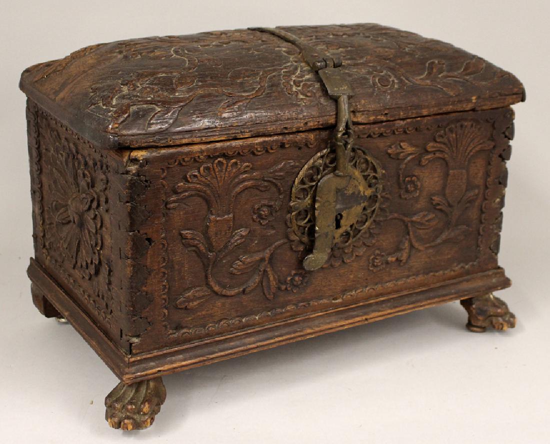18TH C. SPANISH COLONIAL CARVED DOME-TOP BOX (1 of 3)