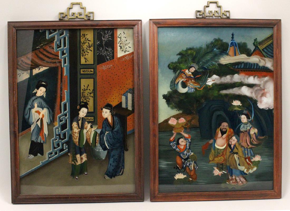 (2) DECORATIVE CHINESE REVERSE PAINTINGS ON GLASS (1 of 1)