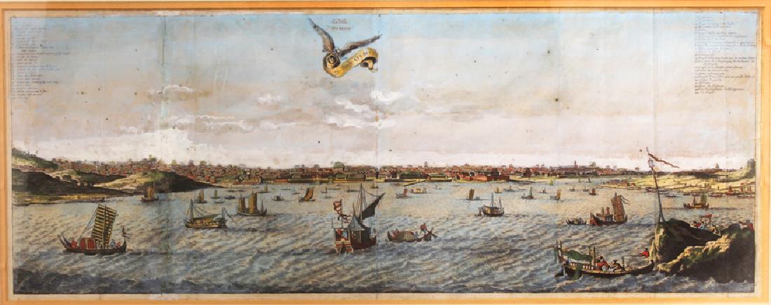 17TH C. FRENCH HAND-COLORED ENGRAVING, OSAKA (1 of 4)