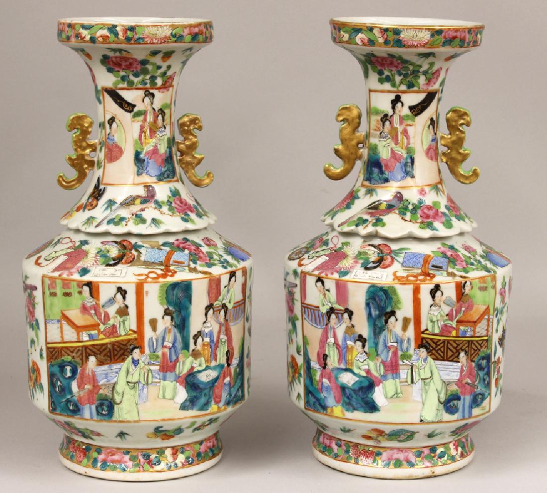 UNUSUAL PAIR OF CHINESE EXPORT ROSE MANDARIN VASES (1 of 5)