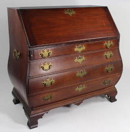 WHITNEY FAMILY CHIPPENDALE MAHOGANY BOMBE SLANT-LID