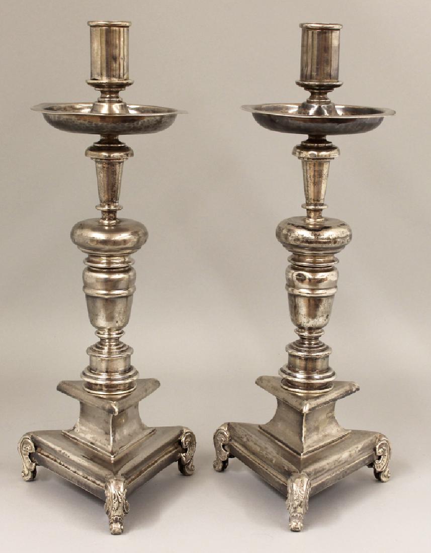 PAIR OF SPANISH COLONIAL SILVER ALTAR CANDLESTICKS (1 of 2)