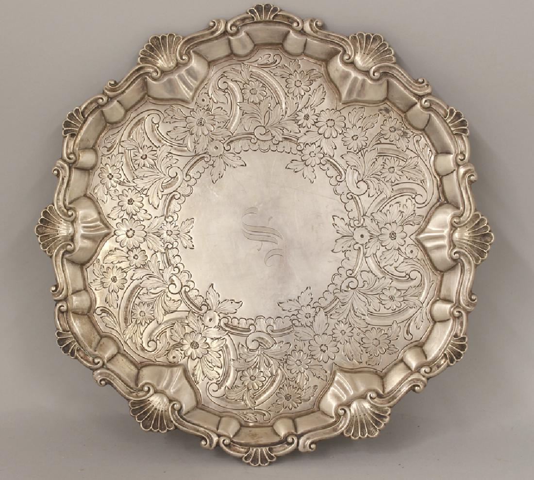 STERLING FOOTED ROUND TRAY,   HOWARD & CO. (1 of 2)