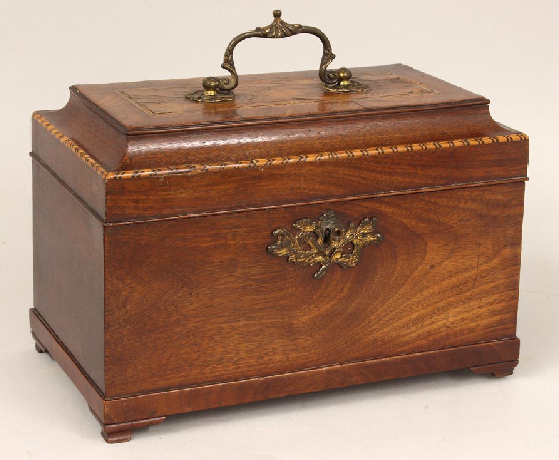 GEORGIAN-STYLE INLAID WALNUT TEA CADDY (1 of 2)