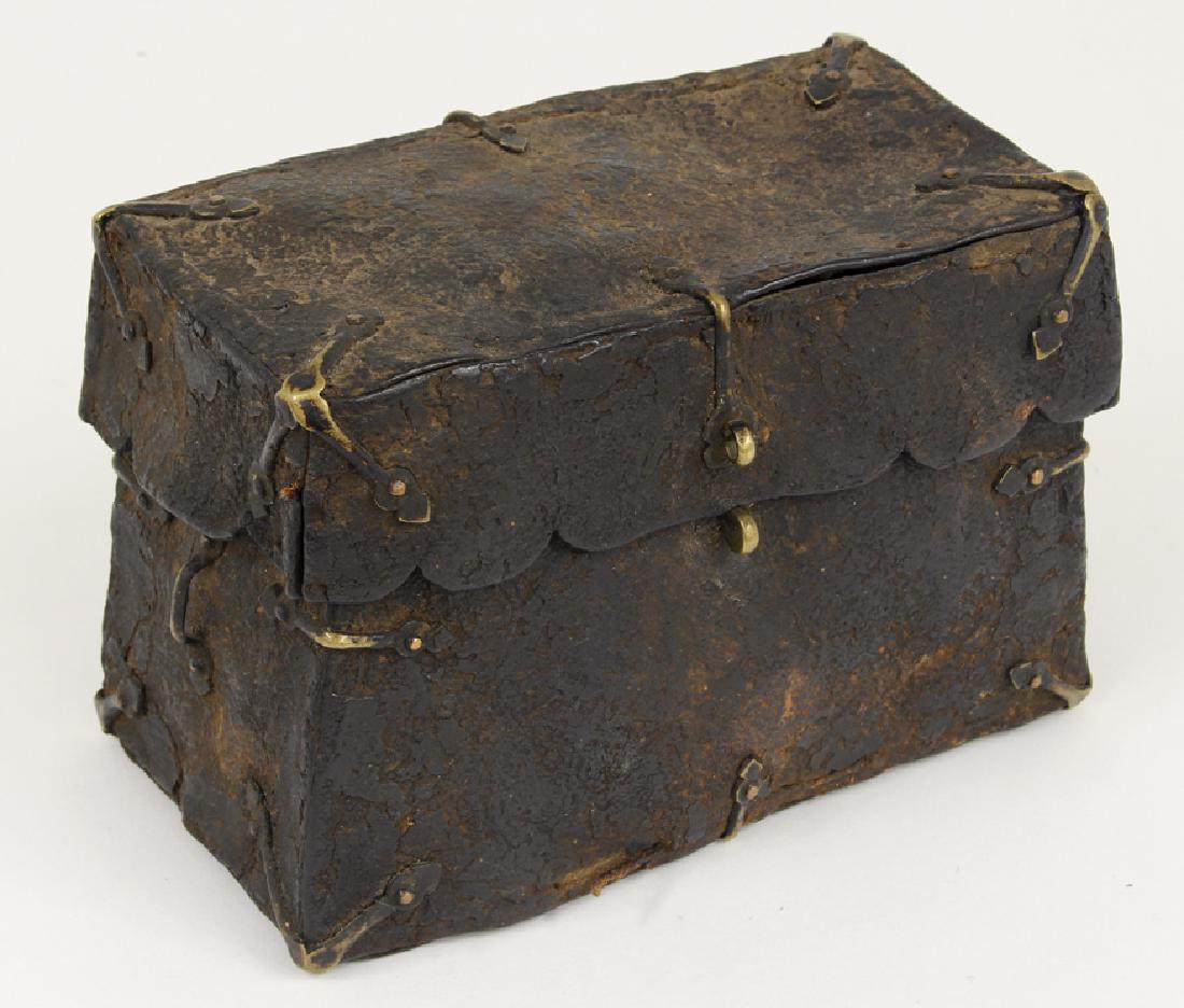 EARLY SMALL PETRIFIED LEATHER BOX (1 of 4)