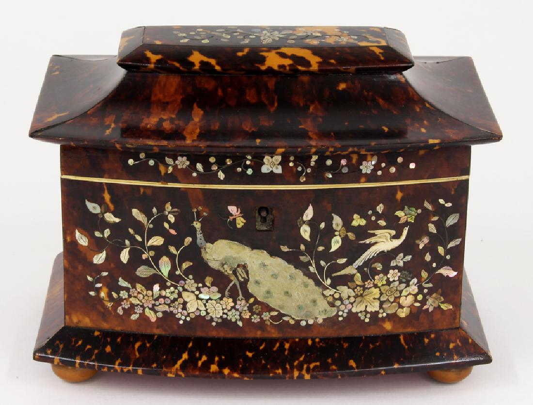 GEORGIAN SHELL AND MOTHER-OF-PEARL INLAID TEA CADDY (1 of 2)