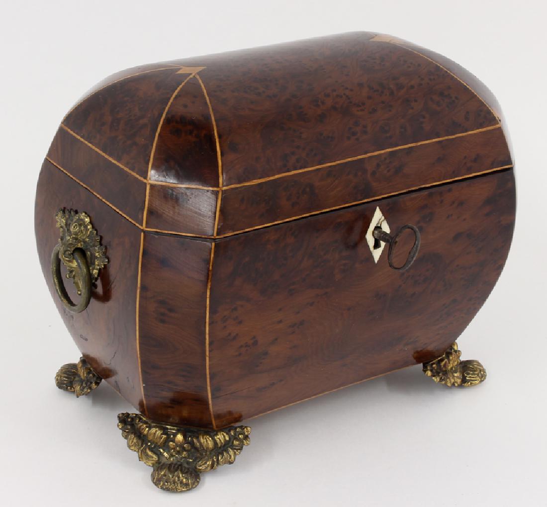 UNUSUAL WILLIAM IV INLAID BURLWOOD TEA CADDY (1 of 2)