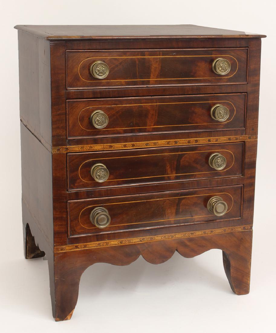 MINIATURE FIGURED INLAID MAHOGANY CHEST (1 of 1)