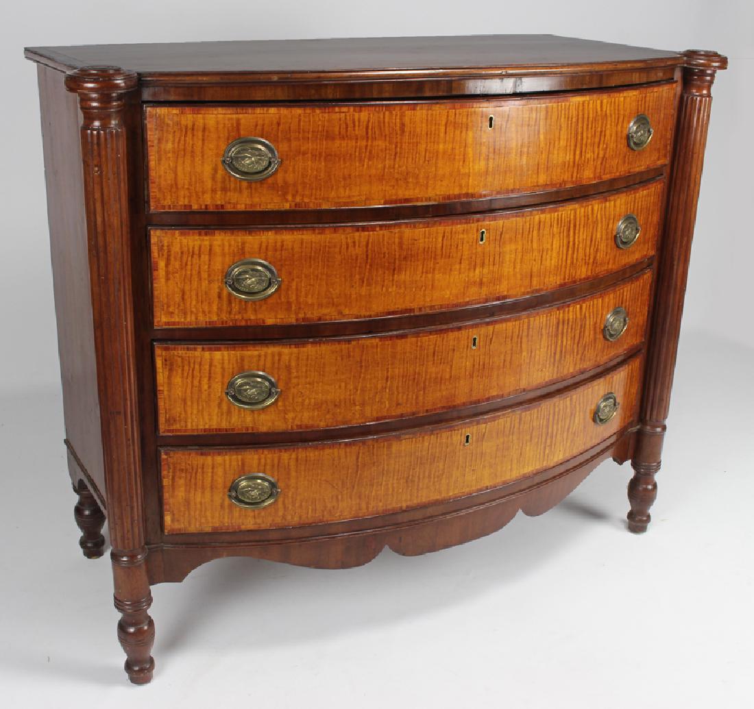 NEW ENGLAND SHERATON TIGER MAPLE BOW-FRONT CHEST (1 of 1)