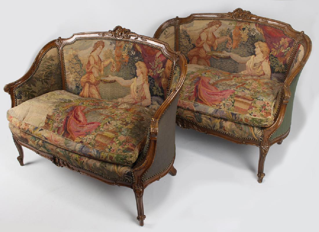 PAIR OF LOUIS XV-STYLE CARVED FRUITWOOD SETTEES (1 of 3)