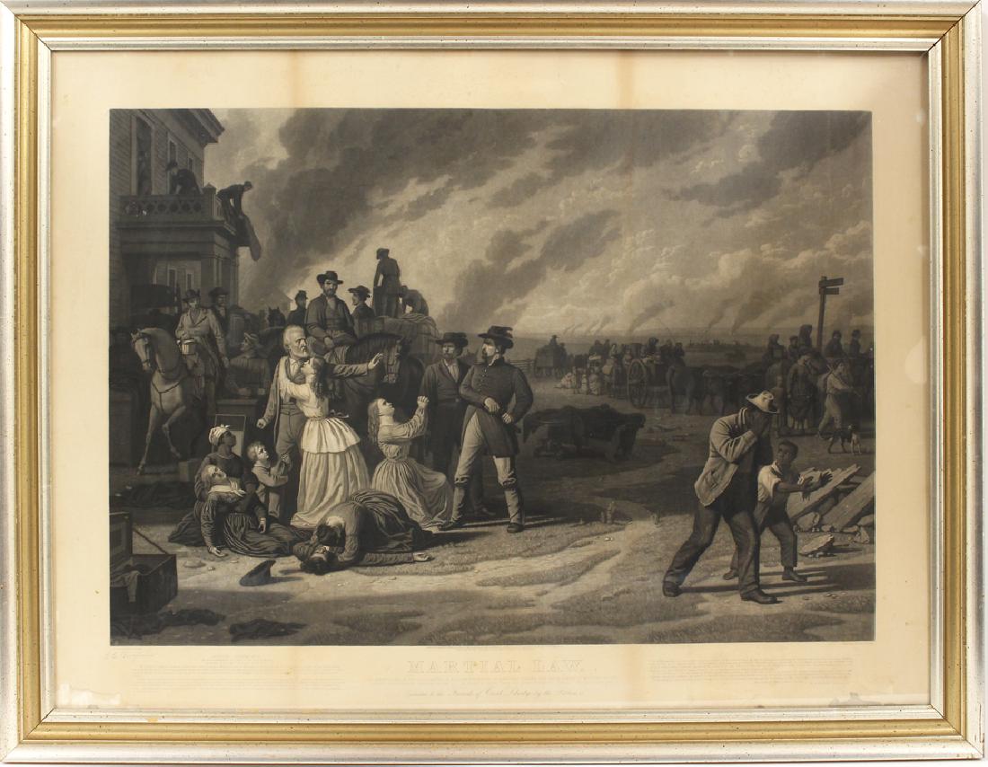19TH C. ENGRAVING, MARTIAL LAW , G.C. BINGHAM: MARTIAL LAW pencil signed l.l. G C Bingham mezzotint/engraving, image 21.75 by 31 in.; framed under glass