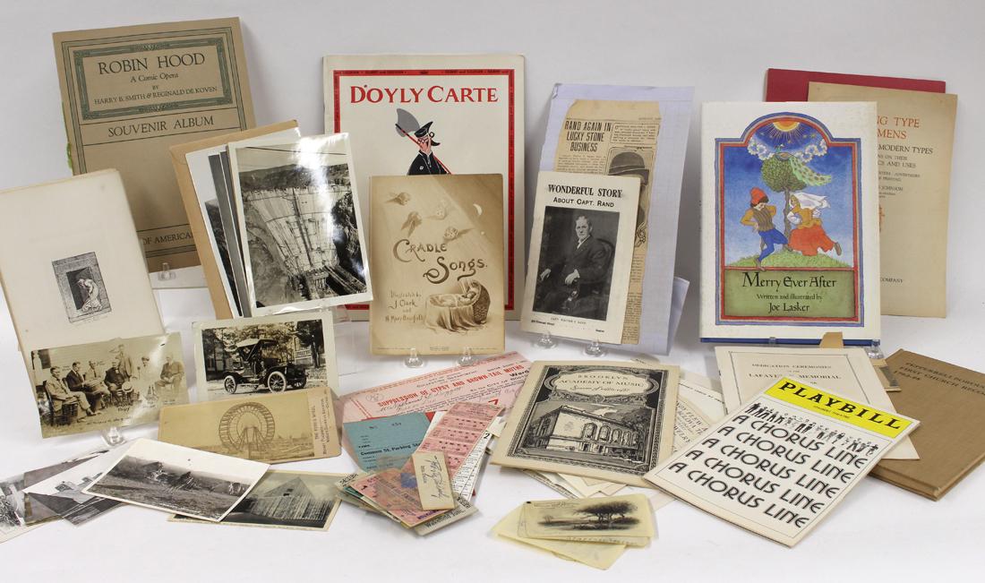 GROUP OF VARIOUS EPHEMERA: carte de vista Chicago Columbian Exposition, 1893; William Blake For the Sexes The Gates of Paradise; Hoover Dam and Mr. Brawn's Death Valley Tractor photographs; a few b