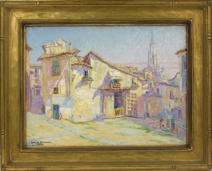 CARL W. BRANDIEN (American, 1886-1965): village street, Toledo, Spain sgn. l.l. Carl W. Brandien/Toledo o/b, 12 by 16 in.; gilt Newcomb and Macklin frame, 16.75 by x 20.75 in.