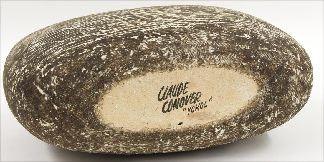 MID-CEN. MODERN STONEWARE VESSEL, CLAUDE CONOVER: Claude Conover (American, 1907-1994) sgn. and titled on bottom: Claude Conover "Yokol" incised horizontal line decoration, 12"h; 14.5"w