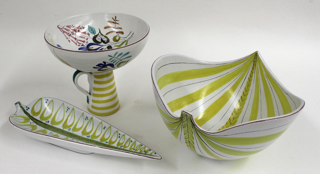 (on 3) SWEDISH CERAMICS, STIG LINDBERG: marked on bottom with blue Lindberg mark/SWEDEN large shaped bowl additionall