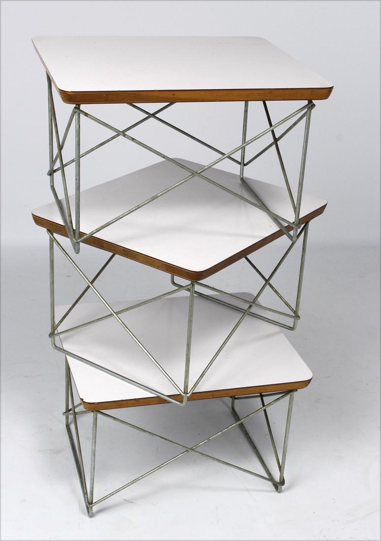 (3) EAMES MID-CENTURY MODERN STOOLS: Herman Miller labels on underside: DESIGNED BY CHARLES EAMES/HERMAN MILLER ZEELAND MICH., 10"h; 15.5"w; 13"d